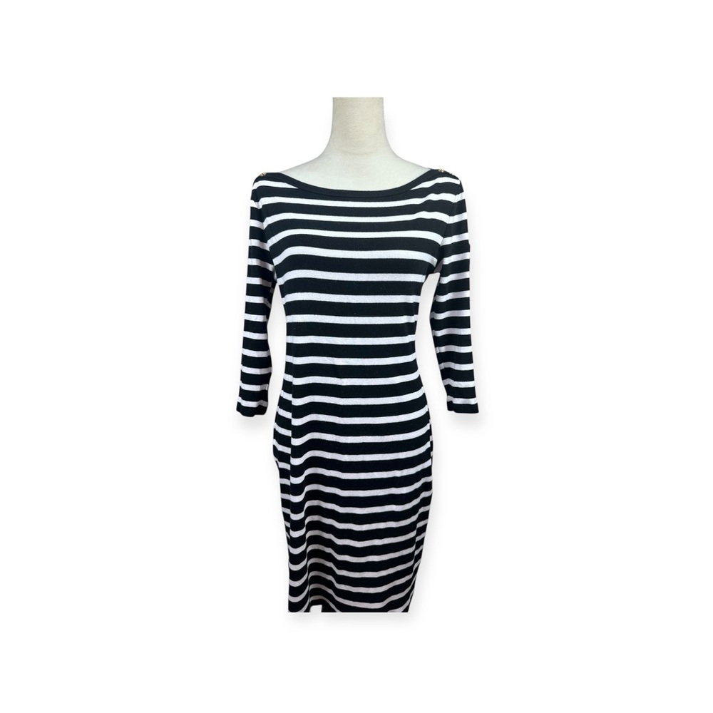 Ralph Lauren Black & White Strip Nautical Knit 3/4 Sleeve Dress Size large